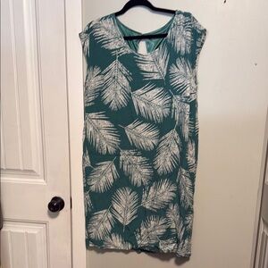 Soaked in Luxury | Green Teal Tropical Leaf Print Dress - Large